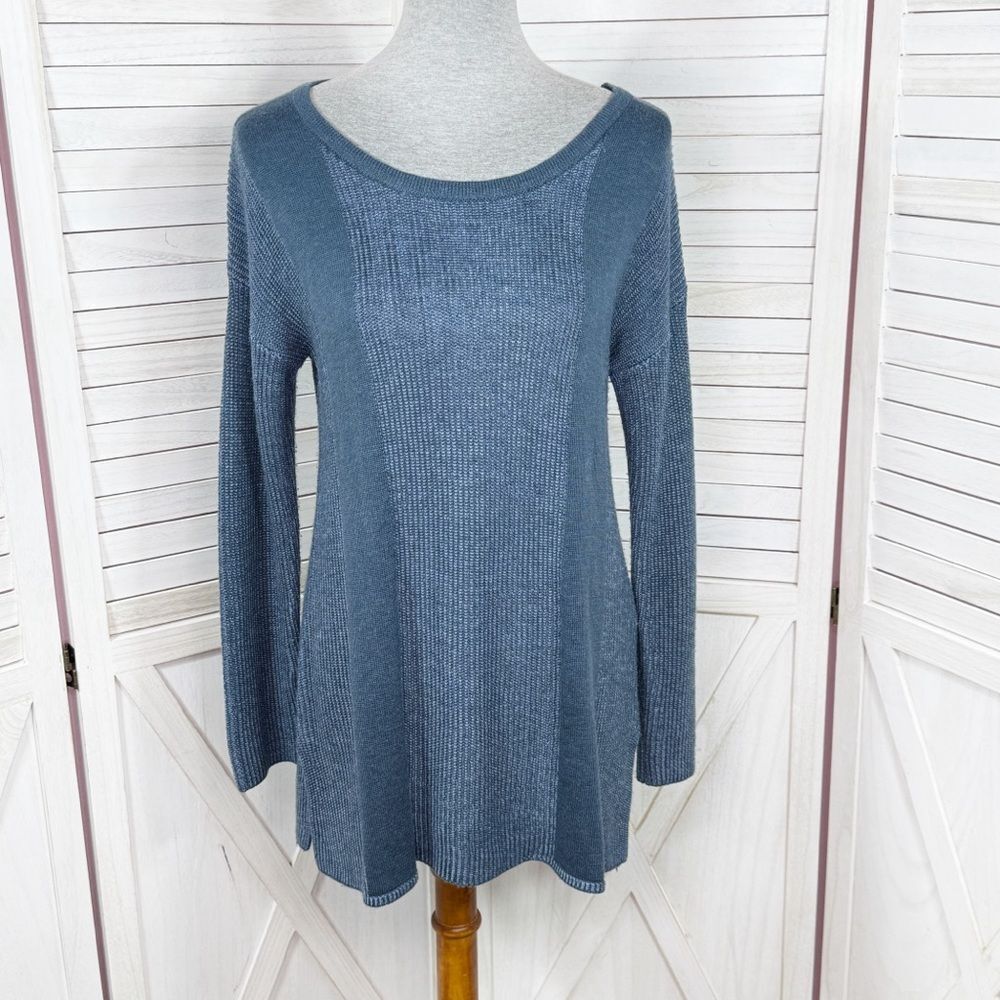 Soft Surroundings Waffle Knit Long‎ Sleeve Tunic Sweater Blue XS